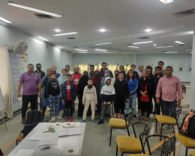 Students gathered for a shooting workshop