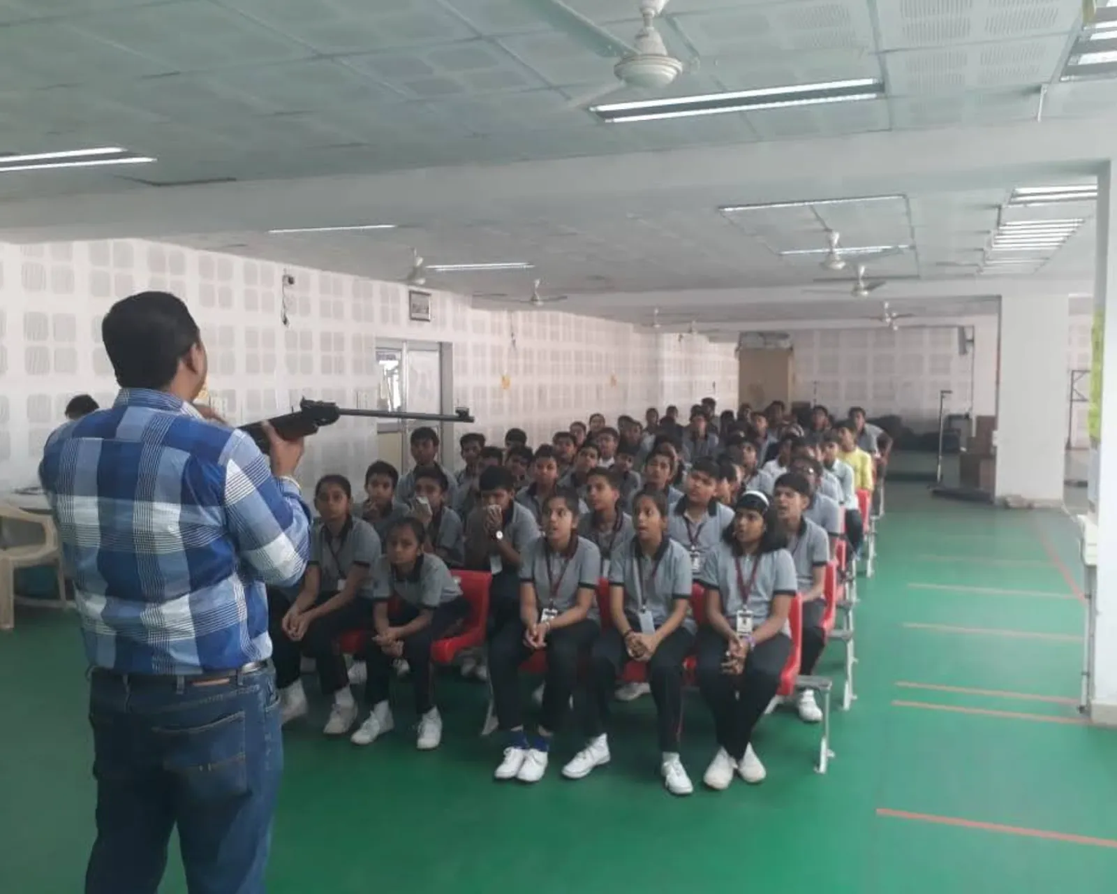 A school group at the pre-session briefing